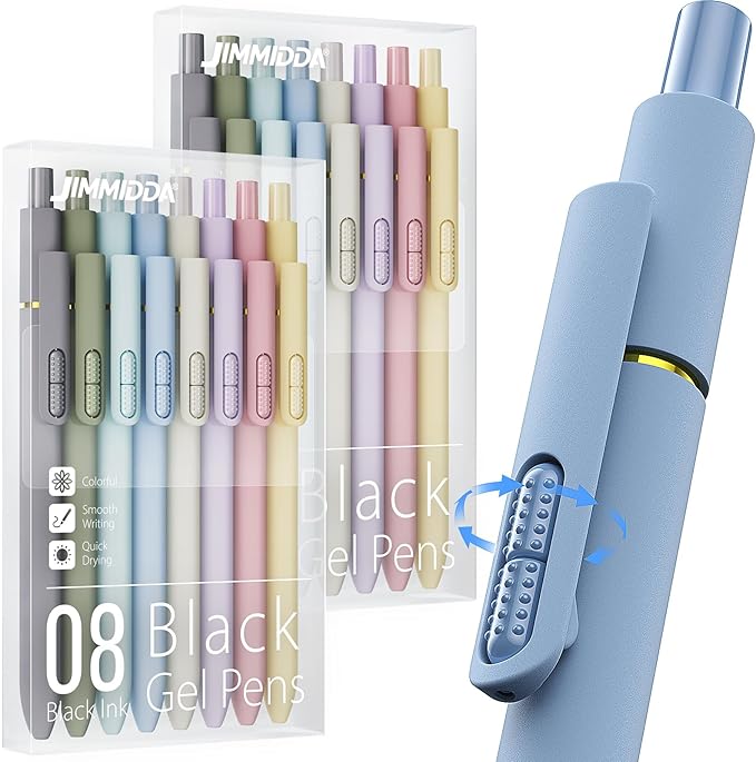 16Pcs Black Gel Pens - 0.7mm Medium Point Black Ink Pens | Smooth Writing - Quick Drying Retractable Pen for Men Women (Morandi - 16Pcs)