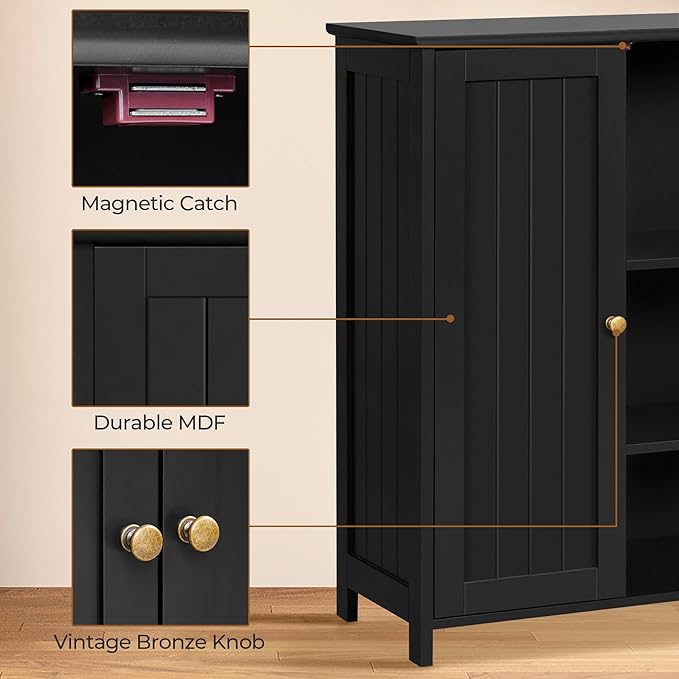 Yaheetech Bathroom Floor Cabinet, Modern Storage Freestanding Organizer Cabinet with Adjustable Shelves & Double Doors, 3-Tier Home Living Room Furniture, Black