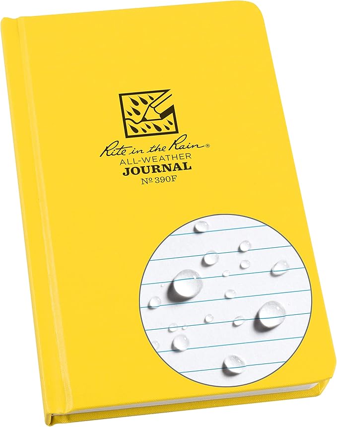 Rite in the Rain Weatherproof Hard Cover Notebook, 4.75" x 7.5", Yellow Cover, Journal Pattern (No. 390F)