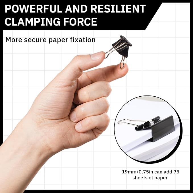 120 Pcs Small Binder Clips Black, 0.75in/19mm Mini Binder Paper Clips, Paper Clamps for Office Supplies, Home, School,Business Document Organizing