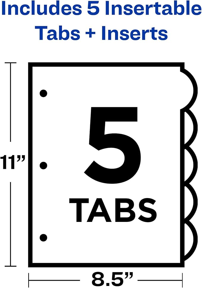 Avery Insertable Style Edge Plastic Dividers for 3 Ring Binders, 5-Tab Sets, Multicolor, 24 Sets, 120 Divider Tabs (11200)