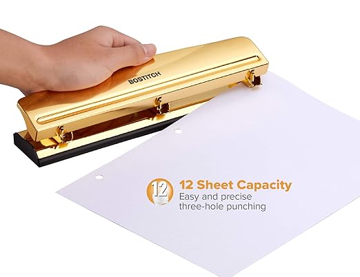 Bostitch 3 Hole Punch, 12 Sheets