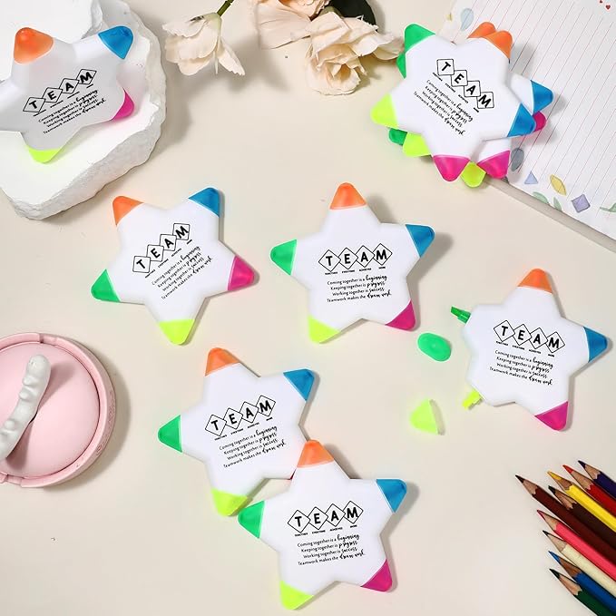 20 Pcs Star Highlighters Team Gifts Inspirational Marker Pens Motivational Fluorescent Thank You Gifts Valentines Employee Appreciation Bulk for Coworkers Office Staff