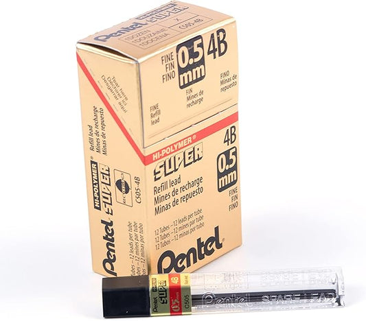 Pentel Super Hi-Polymer Lead Refill, 0.5mm, Fine, 4B, 144 Pieces of Lead (C505-4B)