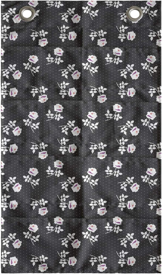 Ambesonne Floral Hanging Pocket Organizer, Flower Silhouettes on a Background of Mini Polka Dots, Printed Polyester Storage Bag with Pockets, 21" x 31", Dark Taupe Grey Fuchsia