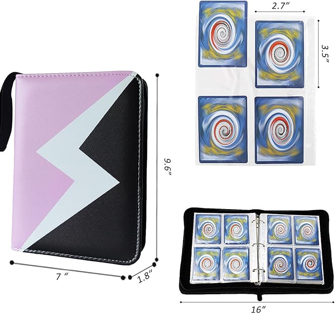 Card Binder 4 Pocket, 3-Ring 400 Pockets Zipper Card Holder Album with Removable 50 Sleeves, Card Folder Book for Trading Cards, MTG, TCG, Yugioh Cards, Sports Cards (Purple)