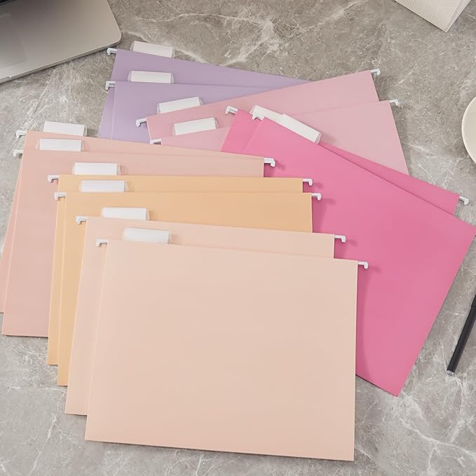 12 Pack Hanging Folder File Cabinet Organizer Letter Size 1/5 Cut Adjustable Label Decoration Home Office School Classroom, Macaron Color