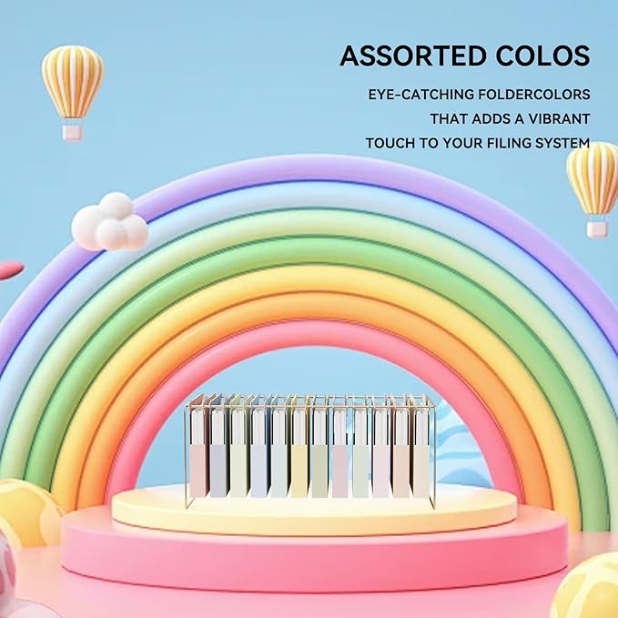 Ansook Hanging File Folders Letter Size Extra Capacity,Heavy Duty 1'' Exandable File Folders Hanging with Tabs,12 Pack Pastel Plastic Filing Cabinet Folders,Desk Hang File Organizer for Office Home