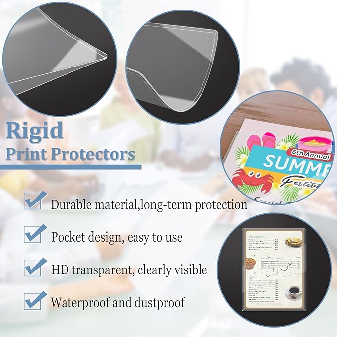 Rigid Print Protectors, ELEMGULY 4 Pack 8.5 x 11'' Plastic Rigid Paper Page Protectors, Clear Page Sheet Protectors, Hard Paper Page Sleeves for Document, Paper, Picture, Photo