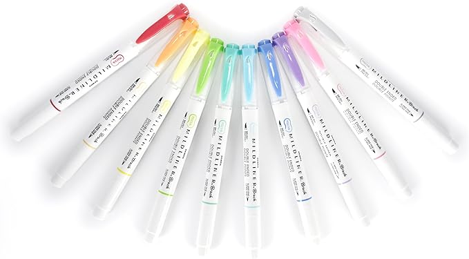 Zebra Pen, Mildliner Dual-Ended Brush Pens, 10 Assorted Colors, Brush and Fine Tips, Soft Mild Ink with No Bleed-Through, Water-Resistant Ink for Journaling, Calligraphy, Planners, 10-Pack (79101)