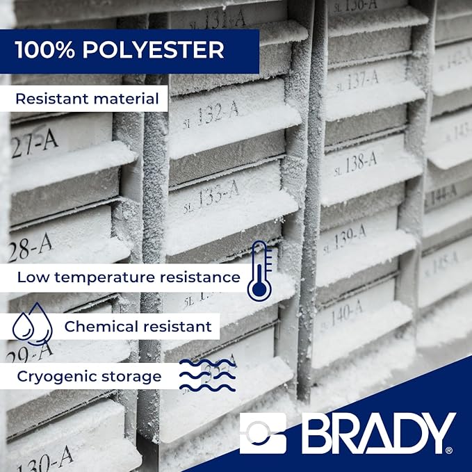 Brady FreezerBondz™ Polyester Pre-Sized Labels for Label Printer BMP41/BMP51/BMP53/M511-180 Self Adhesive Printer Labels - Black on White (12,70 mm (W) x 41,91 mm (H)) - M4-124-490