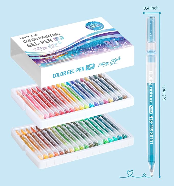 Glitter Gel Pens, 36 Pack Glitter Pens For Adults Coloring Books, 1.0mm Point Colored Pens, Large Capacity Ink Pens for Coloring, Writing, Drawing, Journaling, Note Taking, Office, Home