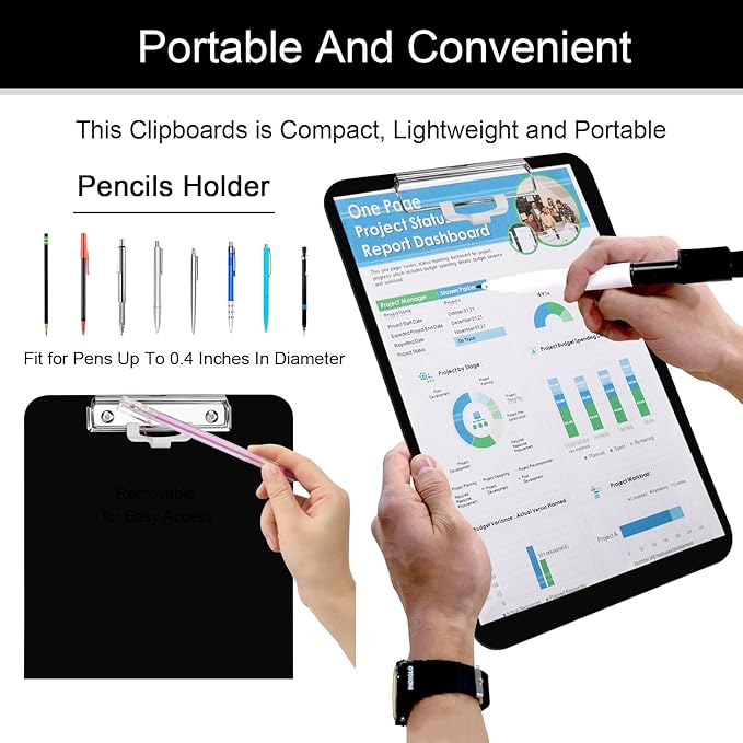 2 PCS A4 Clipboards,Plastic Clipboard with Pen Holder,Clip Boards 8.5x11 with Low Profile Clip,Cute Hanging Clipboard for School Office Supplies Clipboards for Kids,Portable Clip Board