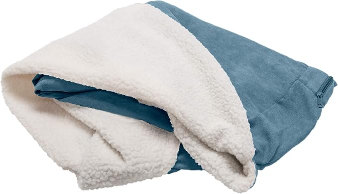 Furhaven Replacement Dog Bed Cover Sherpa & Suede Snuggery, Machine Washable - Blue, 44-inch