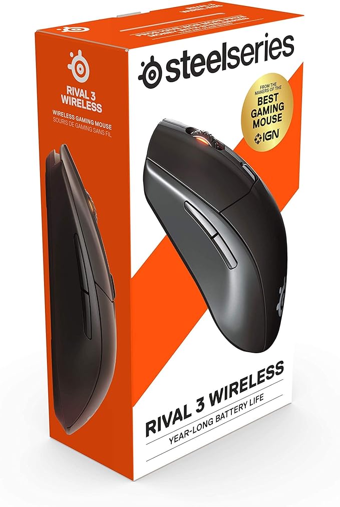 SteelSeries Rival 3 Wireless Gaming Mouse - 400+ Hour Battery Life - Dual Wireless 2.4 GHz and Bluetooth 5.0-60 Million Clicks - 18,000 CPI TrueMove Air Optical Sensor (62521) (Renewed)