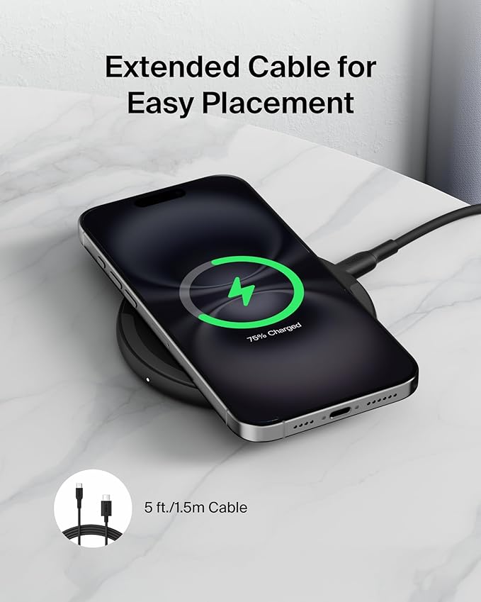 Belkin Wireless Charging Pad 15W - Qi Charger, Charging Station for Apple iPhone 17, iPhone 16/15/14 Series, AirPods, Samsung Galaxy S25, Galaxy S24, Pixel - 5ft Cable Included - Black, 2-Pack
