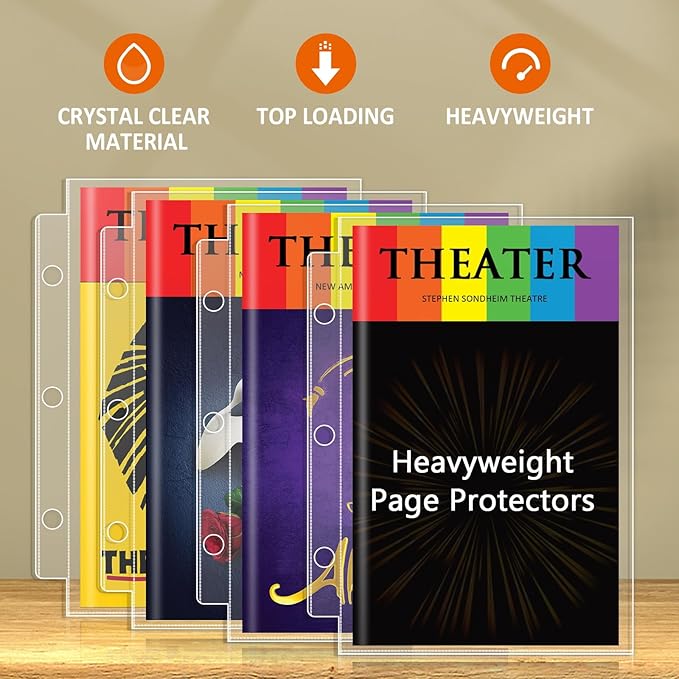Page Protectors for Broadway Play Program and Theater Programs, 50 Sheet Protectors, Fit 5.5 x 8.5 Programs from Mid 1980s to Modern, Binder Sleeves
