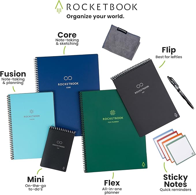 Rocketbook Fusion Reusable Undated Productivity Planner, Letter Size 8.5x11, Maroon - Goals, Monthly and Weekly Calendar, Daily To-do List, Lined and Dotted Notes Pages