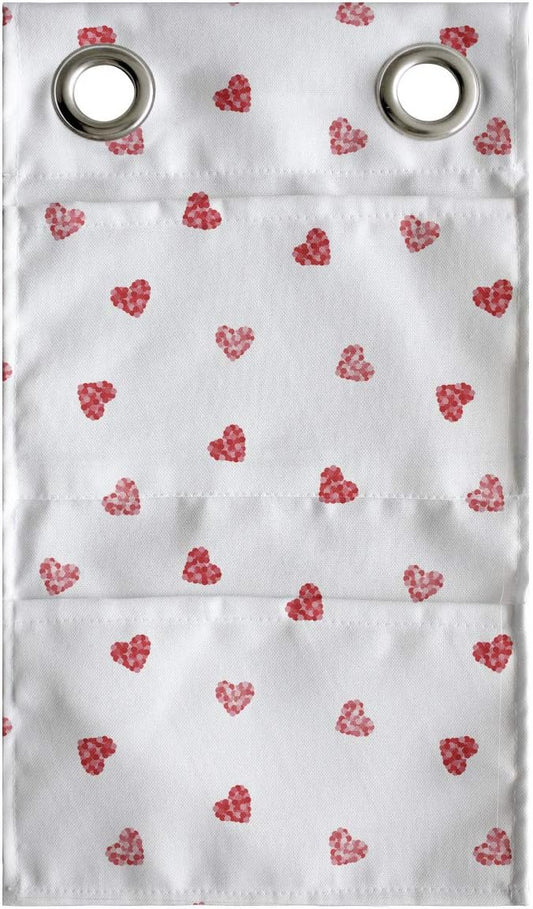 Ambesonne Hearts Hanging Pocket Organizer, Mini Hearts in Continuous Repeating Pattern Romantic Theme, Printed Polyester Storage Bag with Pockets, 9" x 16", Vermilion Pale Pink