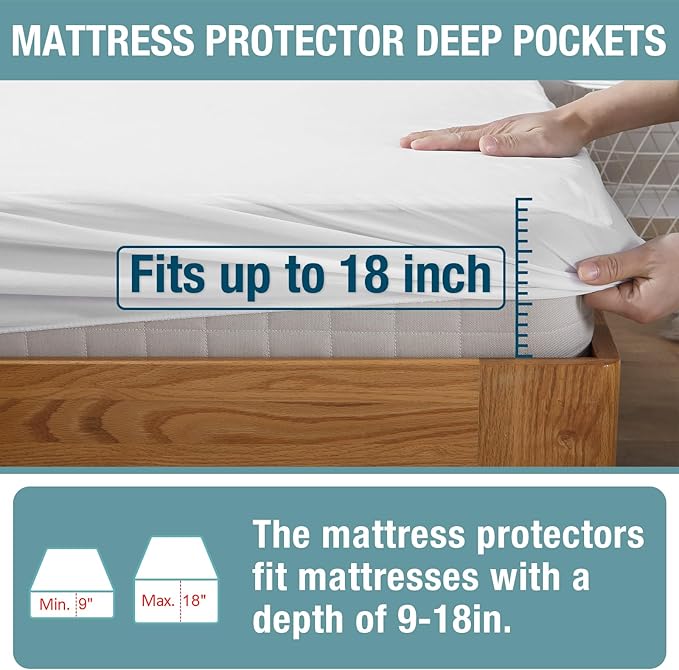 Bedecor 2 Packs Twin Mattress Protector Waterproof Protection Soft Cotton Terry Top Cover,for Babies Pregnant Women Incontinent Persons Deep Pocket to 18"