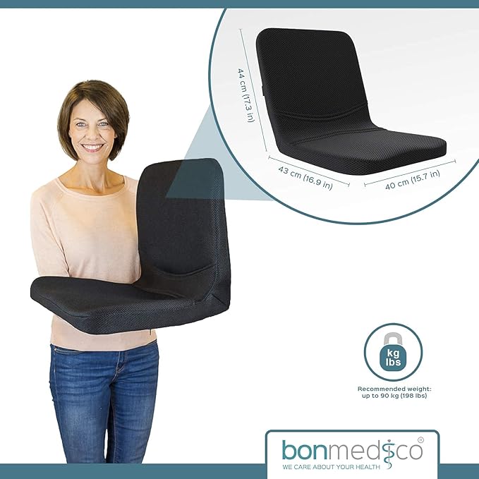 bonmedico Back Support Cushion with Seat – Ergonomic Lumbar Support Pillow Seat Cushion for Office Chair Car Gaming Home Portable Non-Slip Design with Washable Cover – Ideal Gift for Comfort Posture