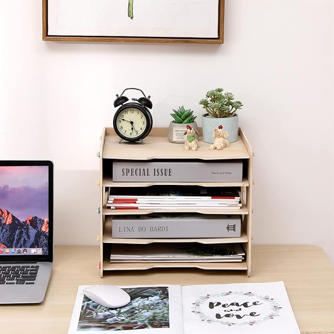 5 Tier Office Paper Organizer Cute Desk Organizer File Organizer Desktop for Office School Home Magazine Scrapbook Folders Letter Tray Paper Holder Desk Organizers Classroom Storage
