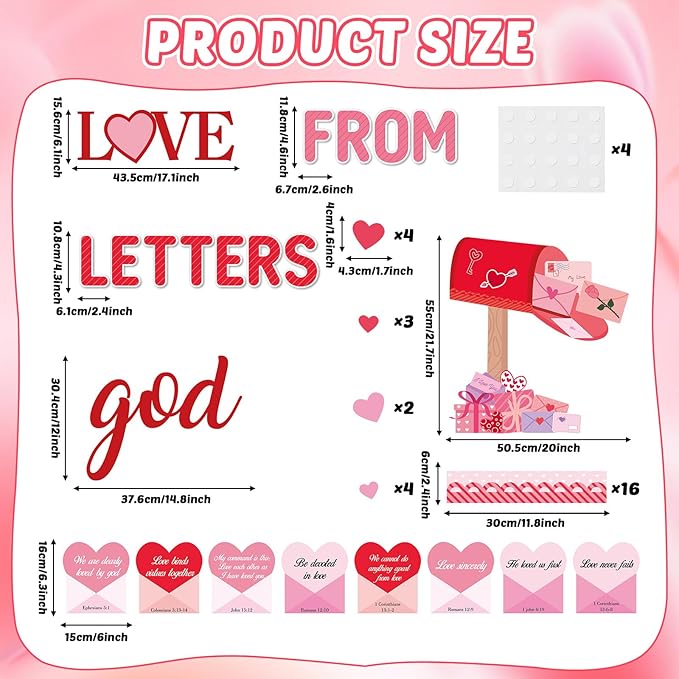 Valentine's Day Christian Bulletin Board Set Valentine's Day Religious Jesus Bible Verse Classroom Decorations Love Letters from God Paper Cutouts for Church School Home Chalkboard Wall Door Decor