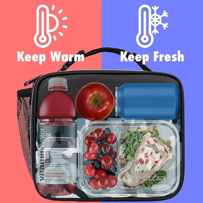 opux Insulated Lunch Bag Kids, Lunch Box for School Boy Girl, Leakproof Small Reusable Compact Soft Mini Cooler Bag, Toddler Small Lunch Boxes Kit Pail with Front Side Pockets (Camo Green)