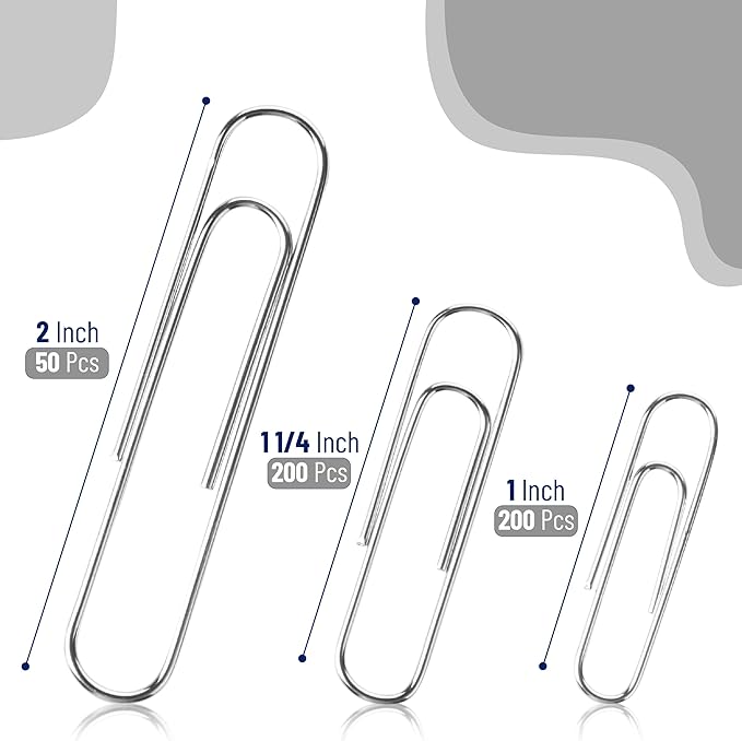 Mr. Pen- Silver Paper Clips, 450 pcs, 1", 1-1/4", 2", Zinc Galvanized Silver Paper Clips with Storage Box, Large and Small for Office, School, DIY, Binder Clips, Business Card Holders & Envelope Clips