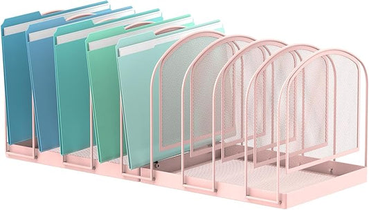 SUPEASY File Organizer 9-Section Mesh Desk Organizer, Upright File Organizer Desktop Organizer File Sorter, File Folder Holder for Office Supplies, Pink