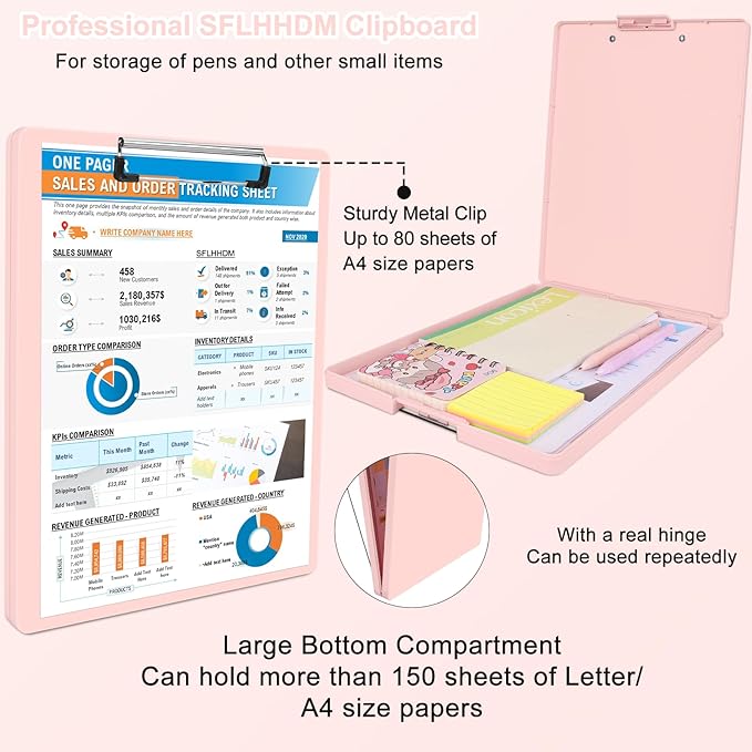 SFLHHDM Clipboard with Storage,Heavy Duty Clip Boards 8.5x11 with 2 Storage Case,Clear Visible Panel Storage Clipboards,Side Opening Nursing Clipboard Folder for Office Supplies-Soft Pink