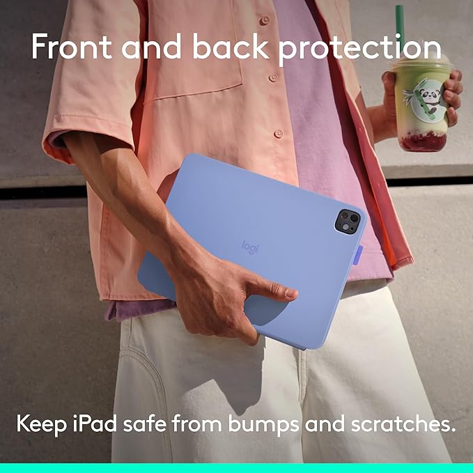 Logitech Flip Folio, Keyboard Case for iPad Pro 13-inch (M4 & M5) & iPad Air 13-inch (M2, M3 & M4) (2024, 2025 & 2026) - Protective & Stowable Bluetooth Keyboard Case, Multi-Device - Lilac