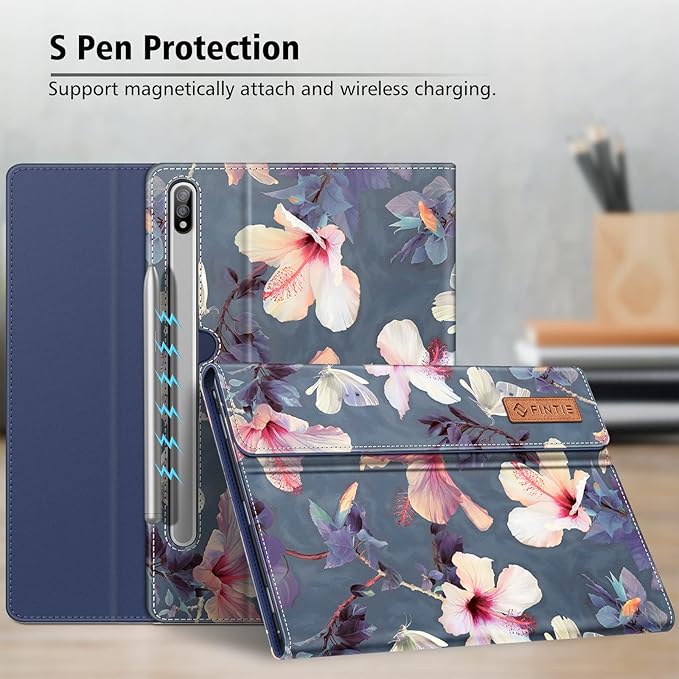 Fintie Case for Samsung Galaxy Tab S8/Tab S7 11 Inch (Model SM-X700/X706/T870/T875/T878) with Built-in S Pen Holder, Multiple Angle Portfolio Business Cover with Pocket Auto Sleep/Wake, Hibiscus