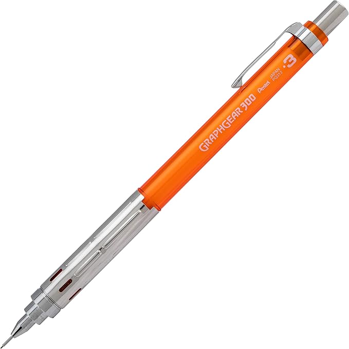 Pentel Arts GraphGear 300 Mechanical Pencil, (0.3mm) Extra-fine line, 1- Pack, Orange Barrel (Pack of 2)