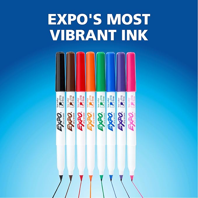 EXPO Dry Erase Markers,Low Odor Ink,Assorted Colors,Ultra Fine Tip,- For Whiteboards,Home,Office Essentials,School,Teacher Supplies,36 Count (Pack of 6)