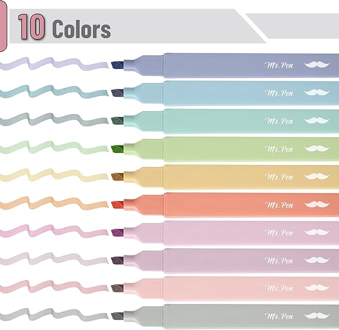 Mr. Pen- Aesthetic Bible Highlighters No Bleed Through, 10 Pack, Retro Colors, Cute Highlighter for Journaling Supplies and School Accessories, Bible Highlighters and Pens No Bleed