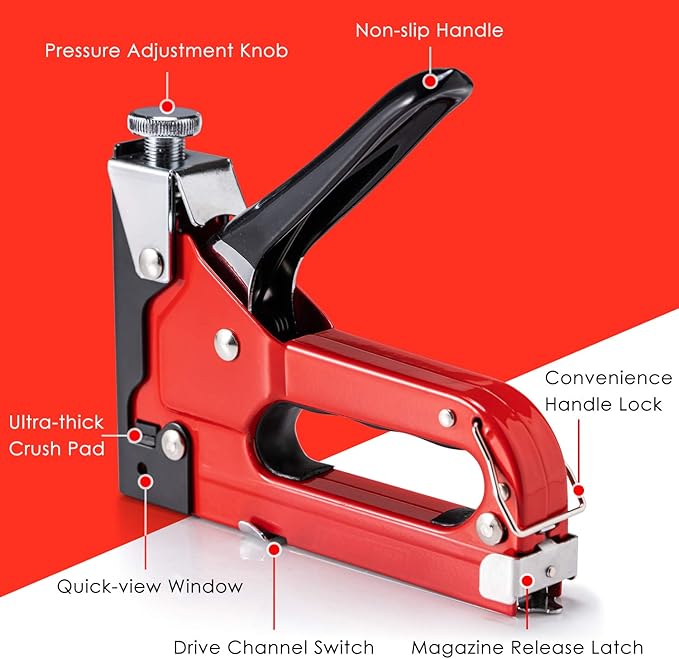PHITRIC Upholstery Staple Gun Heavy Duty, 4 in 1 Stapler Gun with 6000 Staples, Remover, Manual Brad Nailer Power Adjustment Stapler Gun for Wood, Upholstery, Carpentry, Decoration DIY