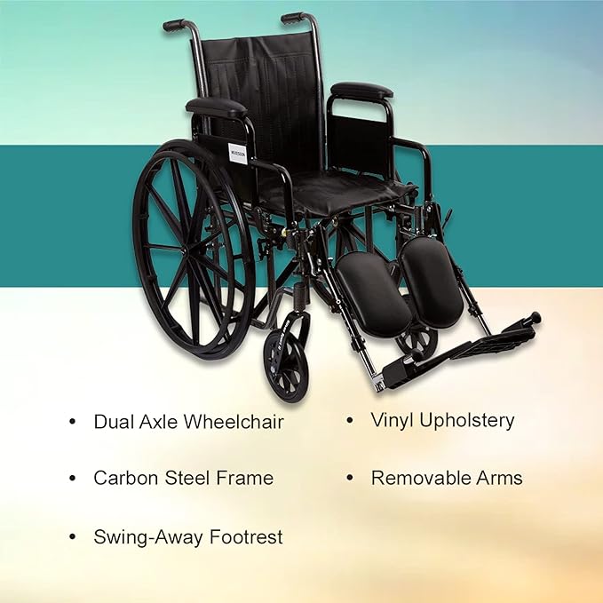 McKesson Wheelchair, Swing Away Foot Leg Rest, Elevating Leg Rest, Fixed Arm, 16 in Seat, 250 lbs Weight Capacity, 1 Count