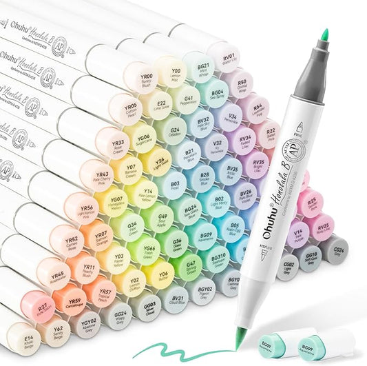Ohuhu Pastel Markers Alcohol Based -96 Pastel Colors of Sweetness & Blossoming - Double Tipped Art Alcohol Markers for Artist Adults' Coloring Illustration - Brush & Fine - Honolulu B