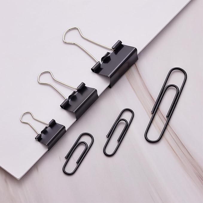 NEEWAY 300pcs Paper and Binder Clips Assorted Sizes, Black