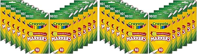 Crayola Fine Line Markers for Kids, Bulk Coloring Markers for School, 10 Assorted Colors, Essential Teacher Classroom Supplies, Ages 3, 4, 5, (Pack of 24)