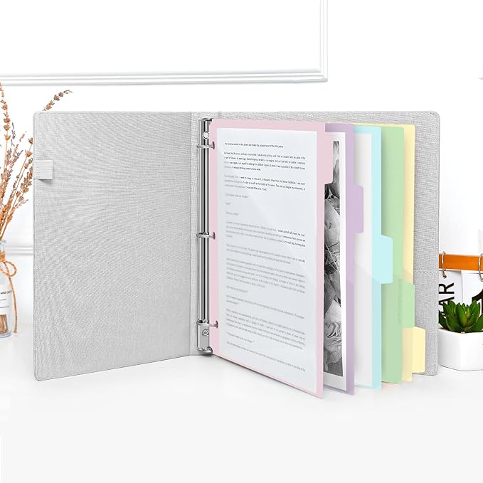 SKYDUE Binder Dividers with Tabs and Pockets – 5-Pack for 3-Ring Binders, Writable Tabs, Durable & Tear-Resistant, Pink