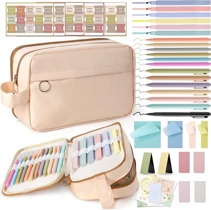 Bible Study Supplies, Bible Journaling Kit with No Bleed Bibles Highlighters, Pens, Storage Bag, Sticky Notes, Tabs, Ideal Christian Bible Gifts for Women, Accessories Kits for Bible Study Group