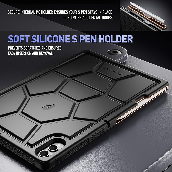 Poetic TurtleSkin Case for Samsung Galaxy Tab S11 Ultra (2025 Release) 14.6 inch Case with S Pen Holder, Heavy Duty Shockproof Kids Friendly Protective Silicone Cover, Black