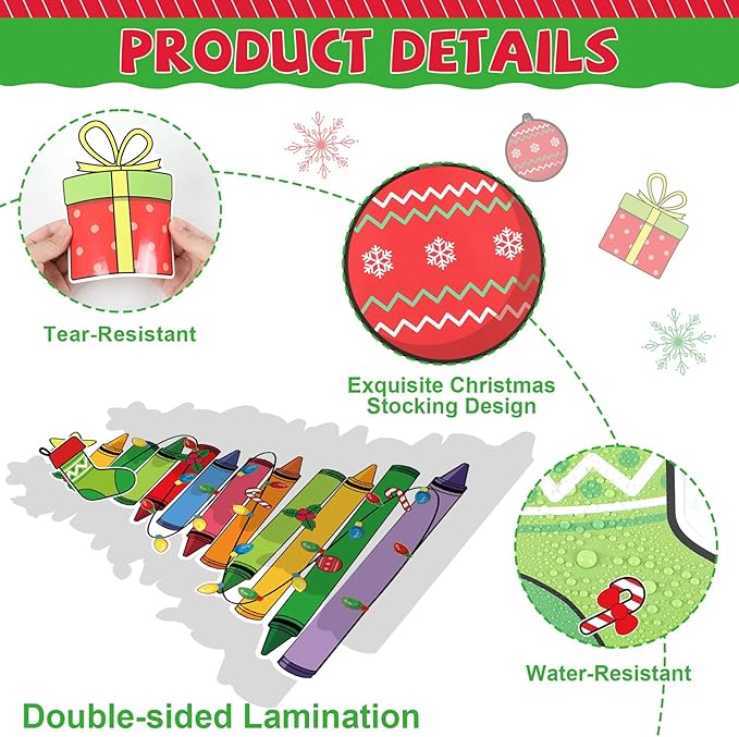 gisgfim Christmas Bulletin Board Decoration Set Colorful Crayon Christmas Tree Paper Cutouts Holiday Classroom Bulletin Board Decor for Xmas Winter Holiday Party School Door Home Wall(Crayon)