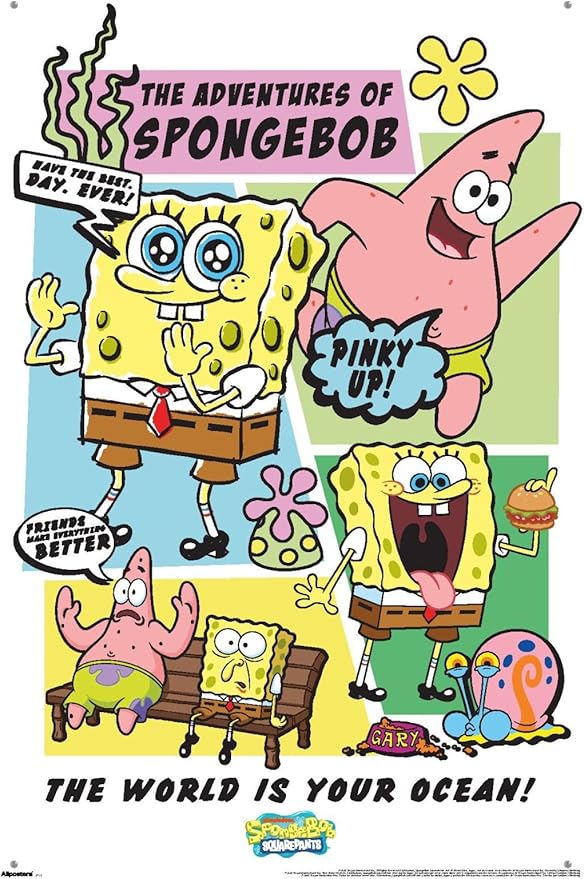 Nickelodeon SpongeBob SquarePants - Ocean Comic Wall Poster with Pushpins, 34L" x 22.4W", Premium Poster & Push Pin Bundle