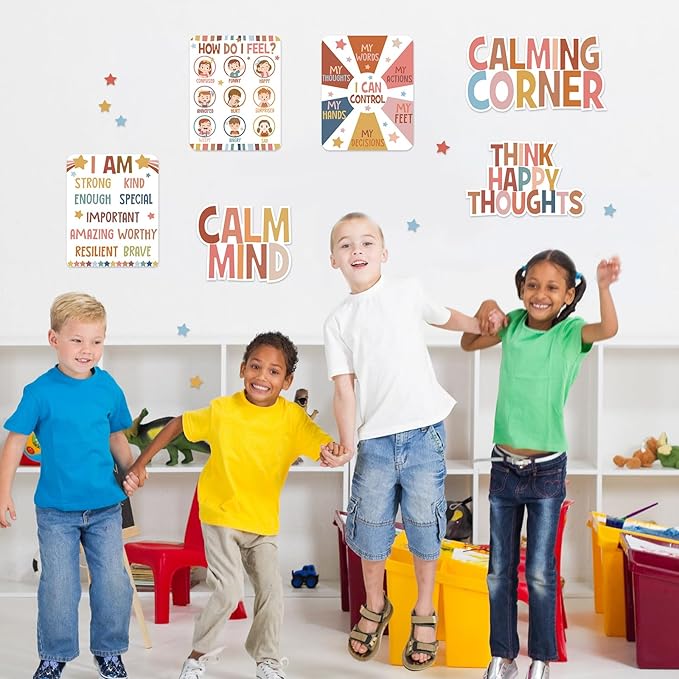 Pajean Calm Down Corner Bulletin Board Set for Classroom Decoration Feelings Chart Mental Health Feeling Management Poster for Kindergarten Emotions Poster Decor School(Boho Colors)
