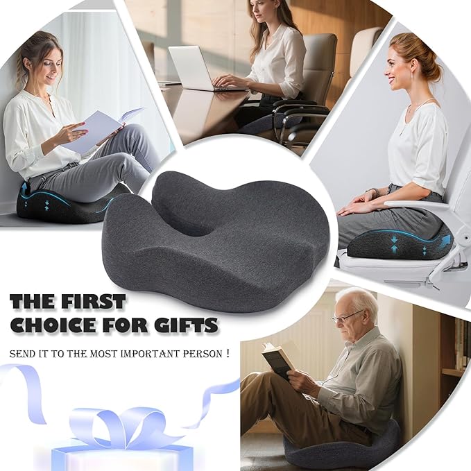 CXC Seat Cushions for Office Chairs – Recovery Memory Foam, Seat Cushion for Desk Chair, Car, Wheelchair, Hip & Tailbone Pain Relief Cushion for Long Sitting, Non-Slip (Dark Gray, Modal Fabric)