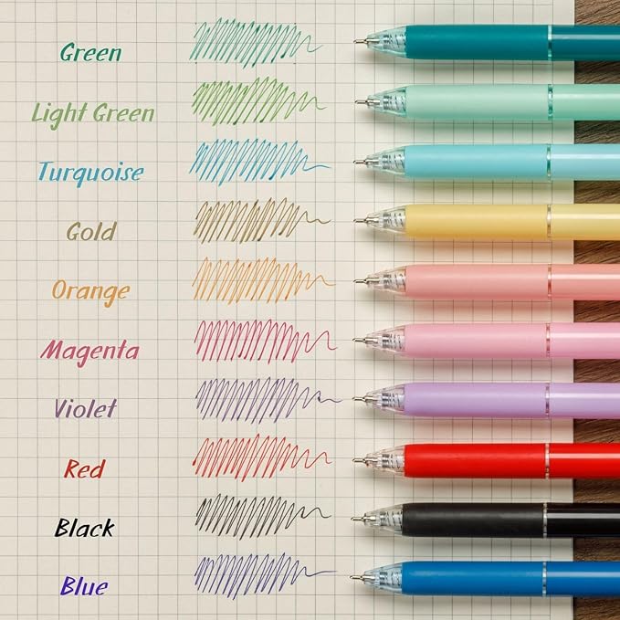 10-Count Assorted Colors Retractable Ballpoint Pens 0.7mm, Pastel Color Barrels with Soft Contoured Grip|Christmas Gifts for Coworkers, Teachers, Friends
