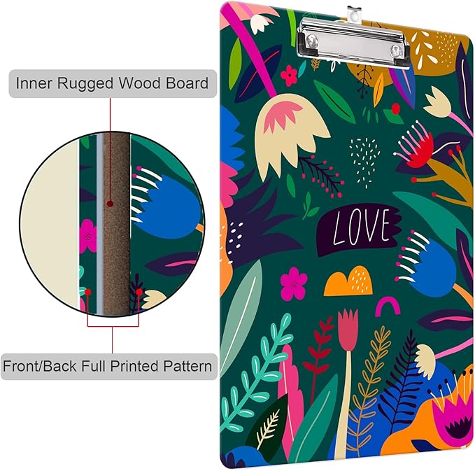 Fashion Clipboard, A4 Letter Size Wooden Decorative Clipboards for Teacher, Nurse, Doctor,Student and Kids, Cute Design for Standard Size 12.2" x 8.9"(C-Love)